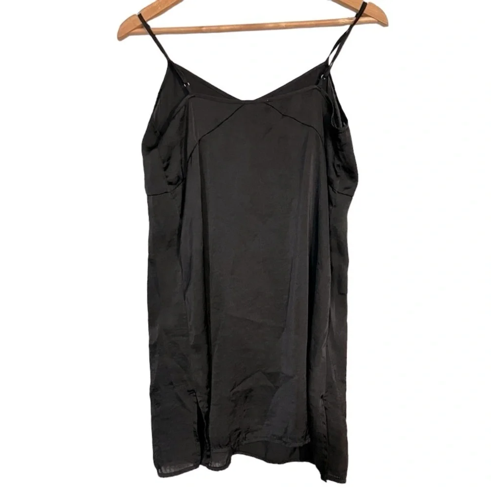 Free People Intimately Black Slip Dress Size Small Satin Spaghetti Straps LBD
